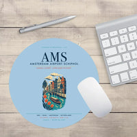 Thumbnail for Amsterdam Airport Schiphol (AMS) design on light blue round mouse pad