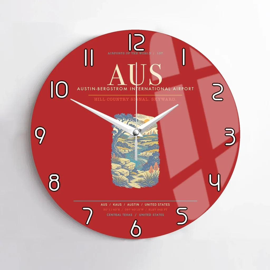 Austin-Bergstrom International Airport AUS Wall-Clock No-Frame - Red