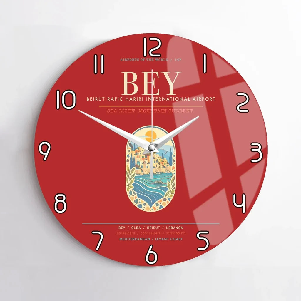 Beirut Rafic Hariri International Airport BEY - Levantine Sea Current Wall-Clock No-Frame - Red