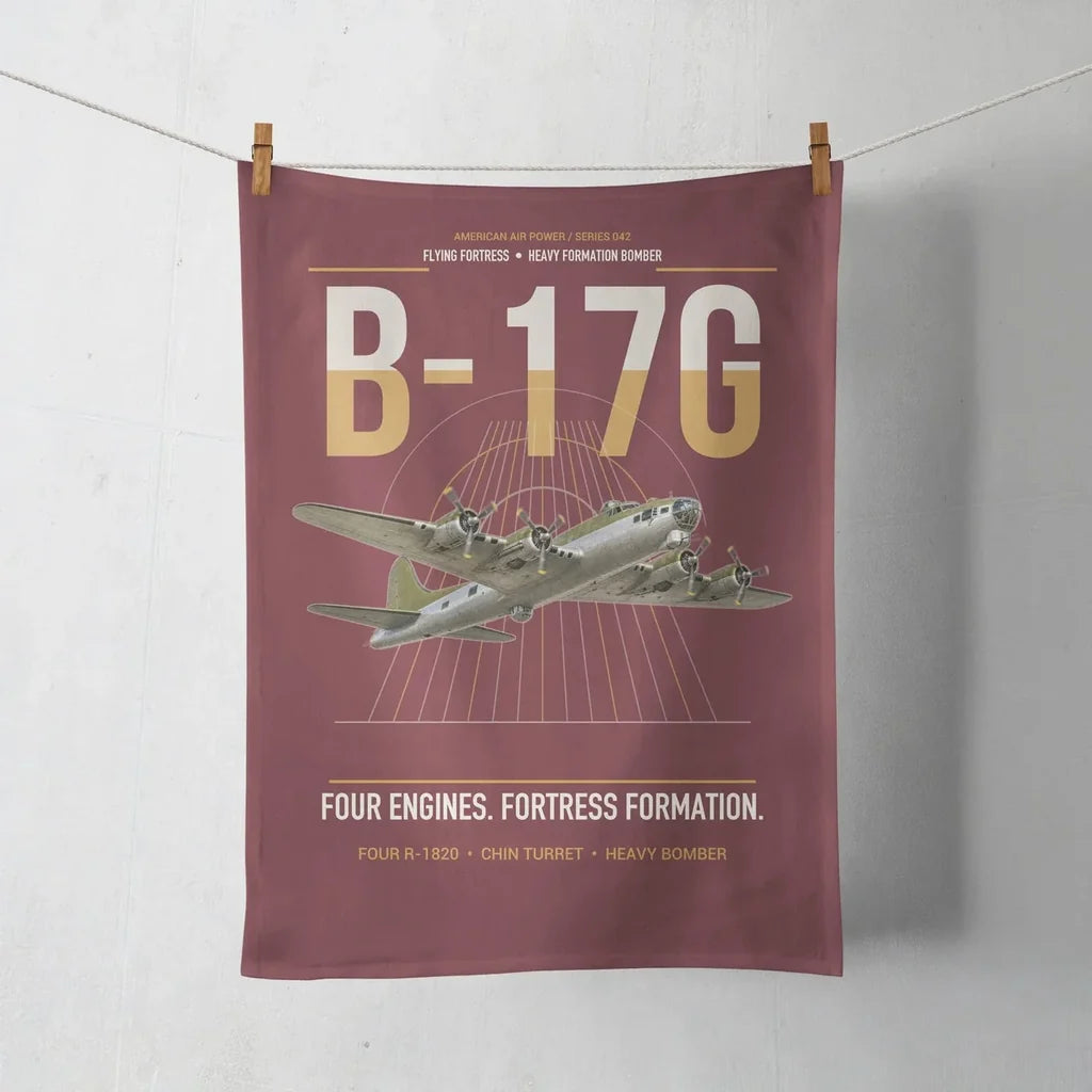 B-17G Flying Fortress design on dark red towel