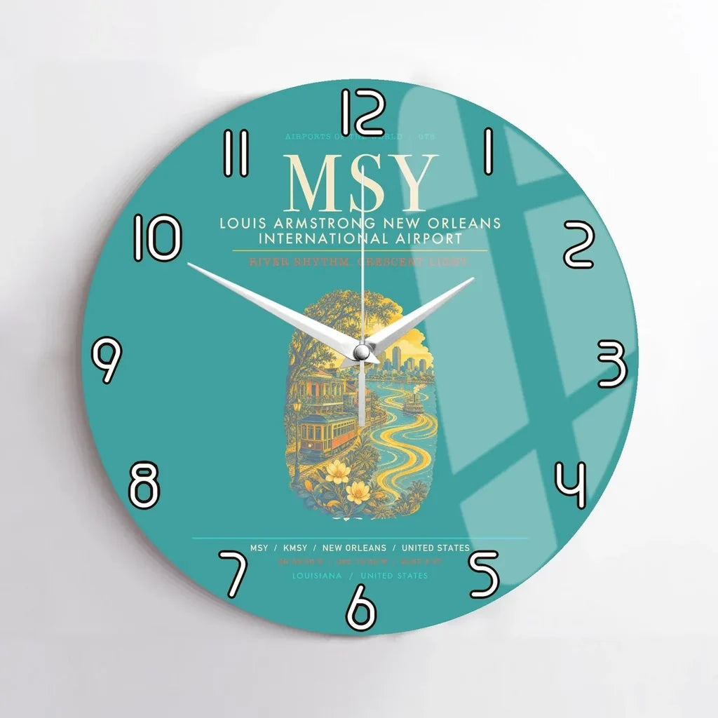 Louis Armstrong New Orleans International Airport MSY Wall-Clock No-Frame - Turquoise