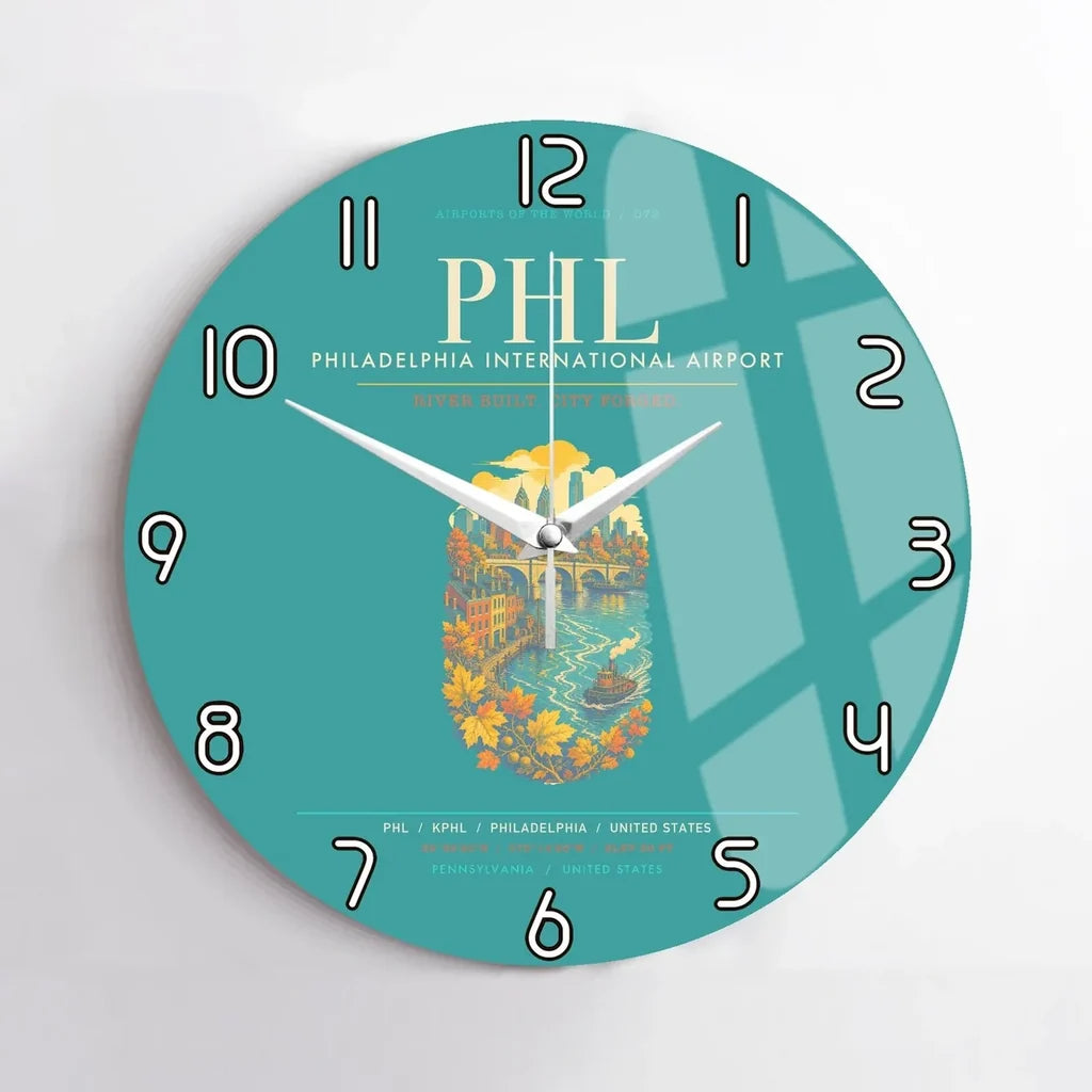 Philadelphia International Airport PHL Wall-Clock No-Frame - Turquoise