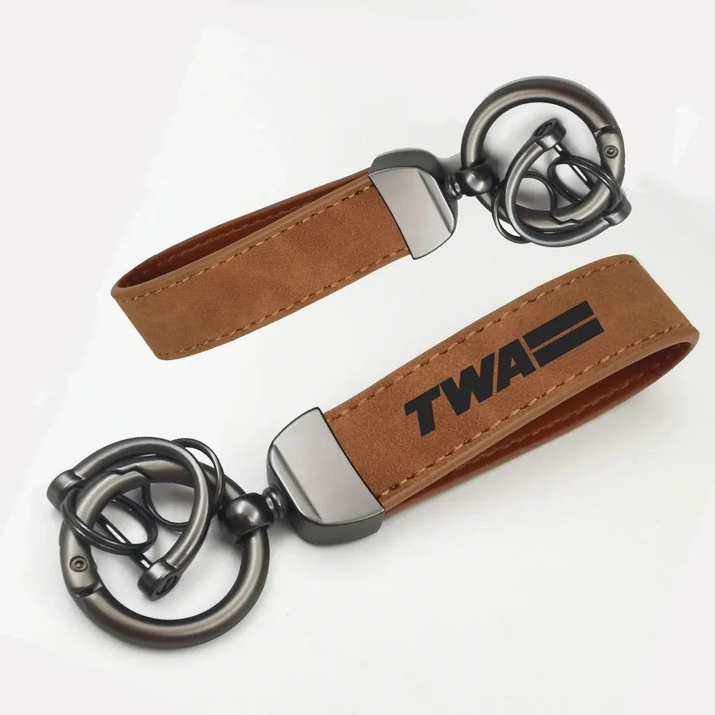 Trans World Airlines (TWA) Horseshoe Buckle key chain, Camel