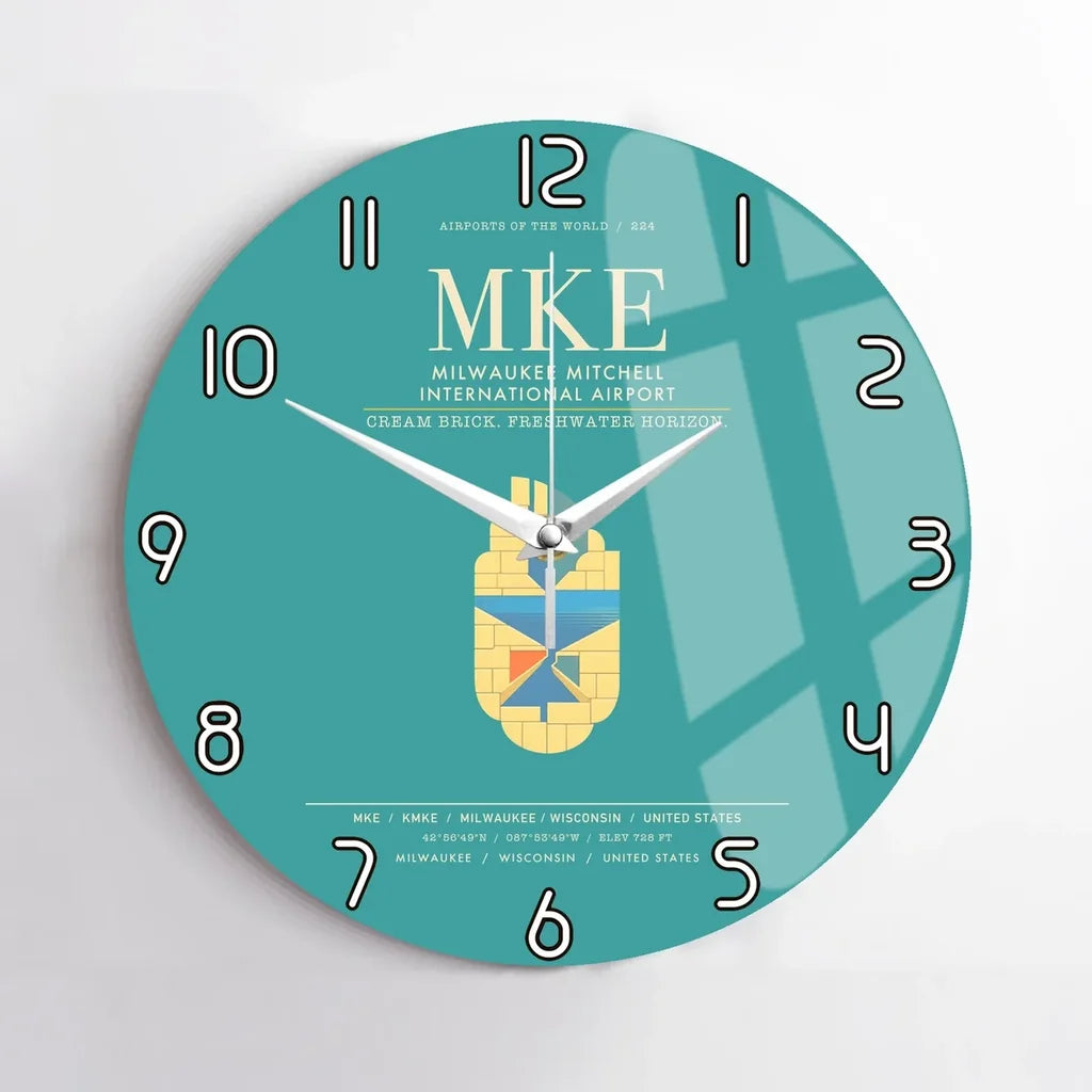Milwaukee Mitchell International Airport MKE Wall-Clock No-Frame - Turquoise