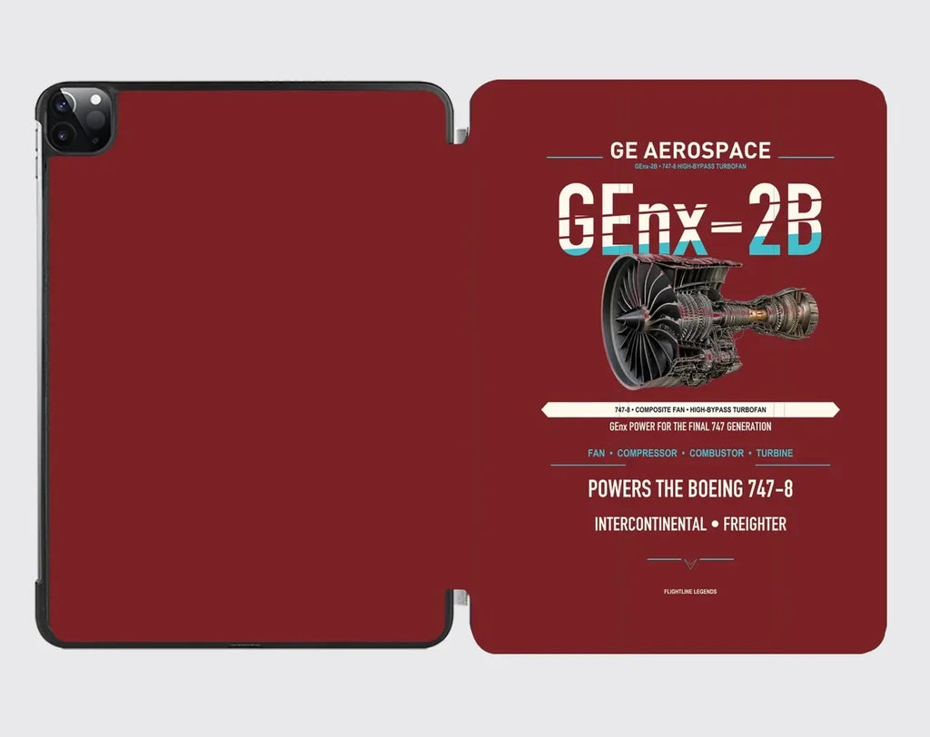 GEnx-2B design on dark red ipad tablet case