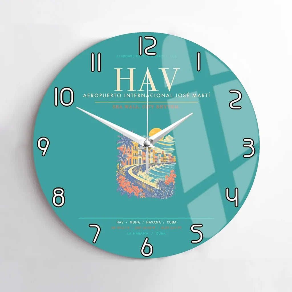 Havana Jose Marti International Airport HAV Wall-Clock No-Frame - Turquoise