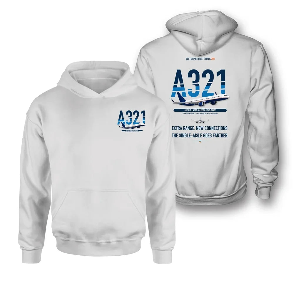 Airbus A321XLR design on white hoodie