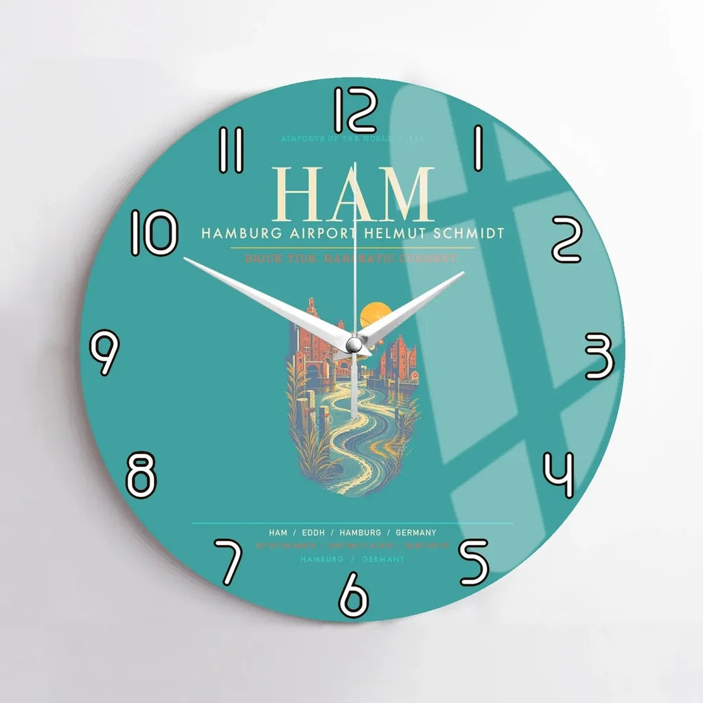 Hamburg Airport Helmut Schmidt HAM - Elbe Brick Tide Signal Wall-Clock No-Frame - Turquoise