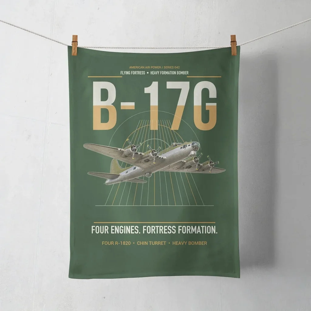 B-17G Flying Fortress design on dark green towel