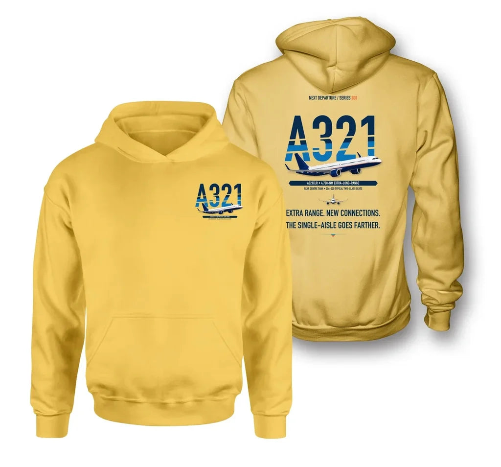 Airbus A321XLR design on yellow hoodie