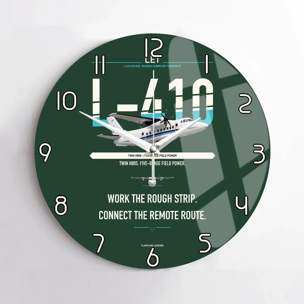 LET L-410 UVP-E20 design on dark green no frame wall clock