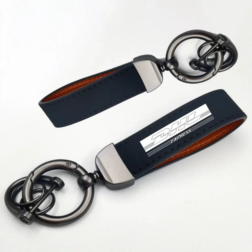 DHL Aviation Horseshoe Buckle key chain in navy blue