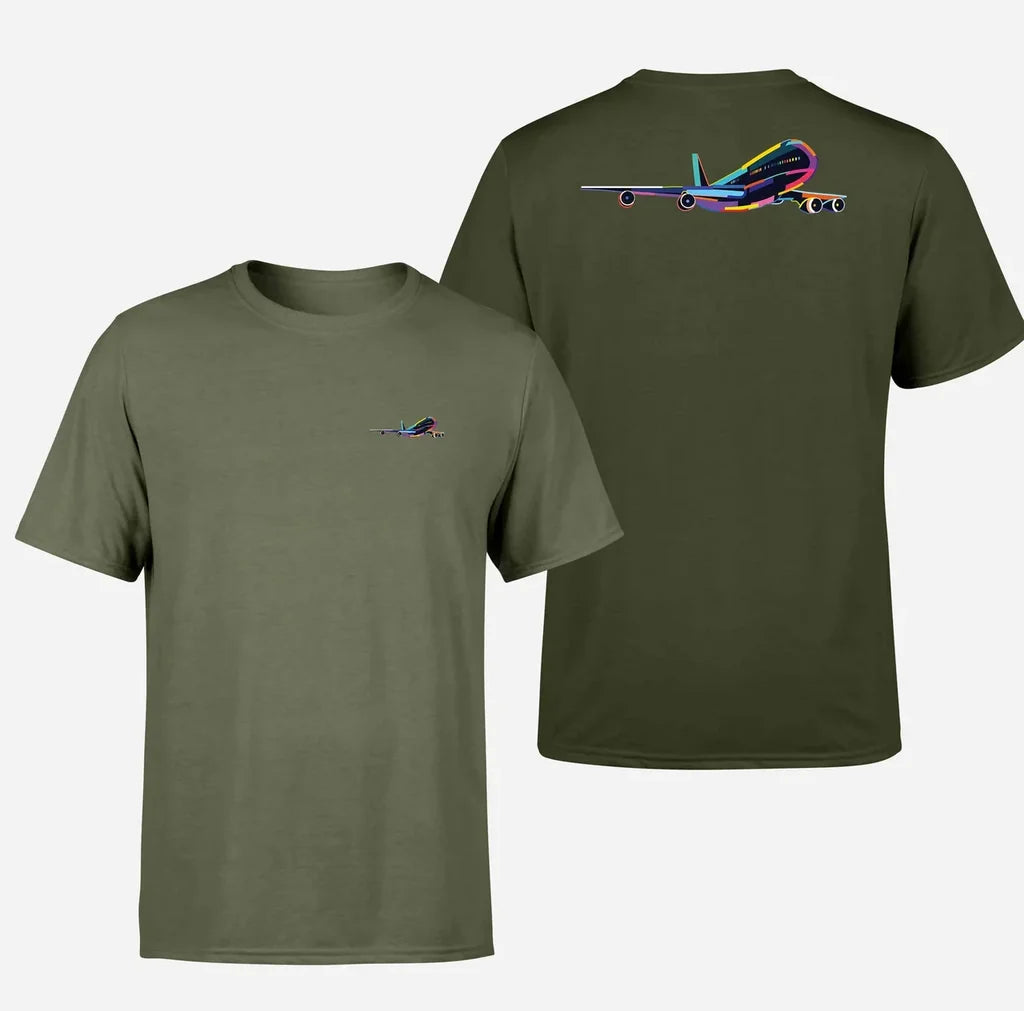 Multicolor Airplane Designed Double-Side T-Shirts - view 14