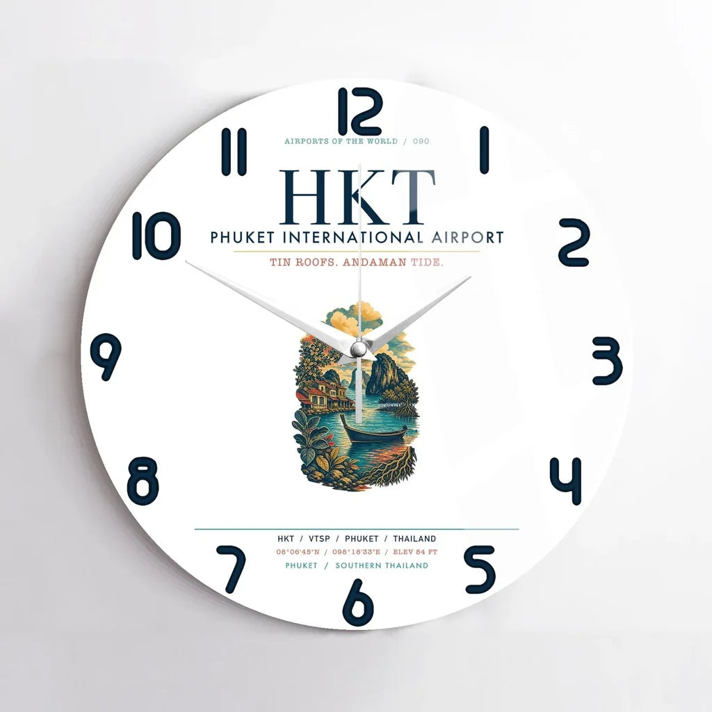 Phuket International Airport (HKT) design on white no frame wall clock