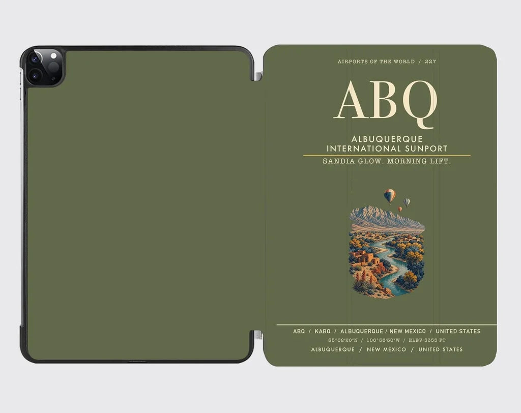 KK|Albuquerque International Sunport (ABQ) design on green army ipad tablet case