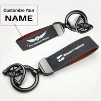 Thumbnail for Western Airlines Horseshoe Buckle key chain, Gray + Name