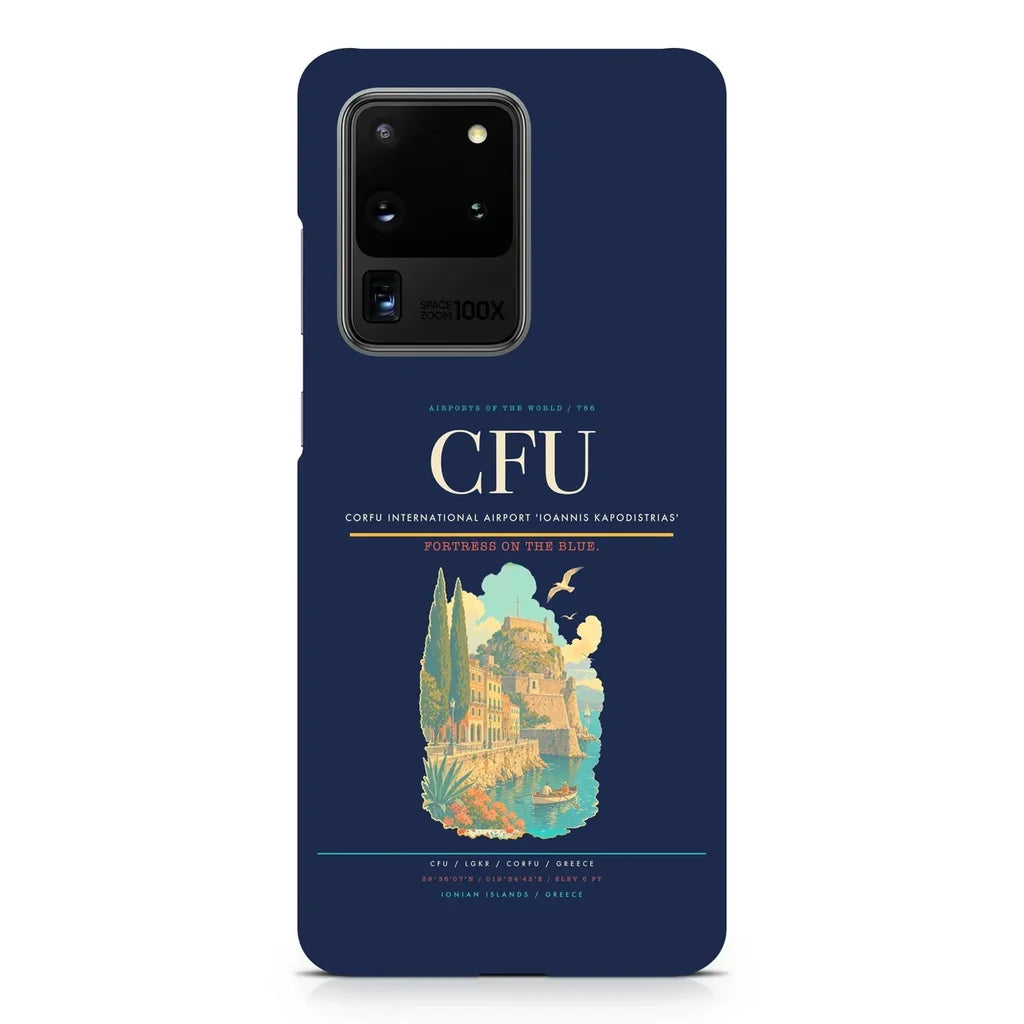 Corfu International Airport Ioannis Kapodistrias CFU design on samsung case - navy blue