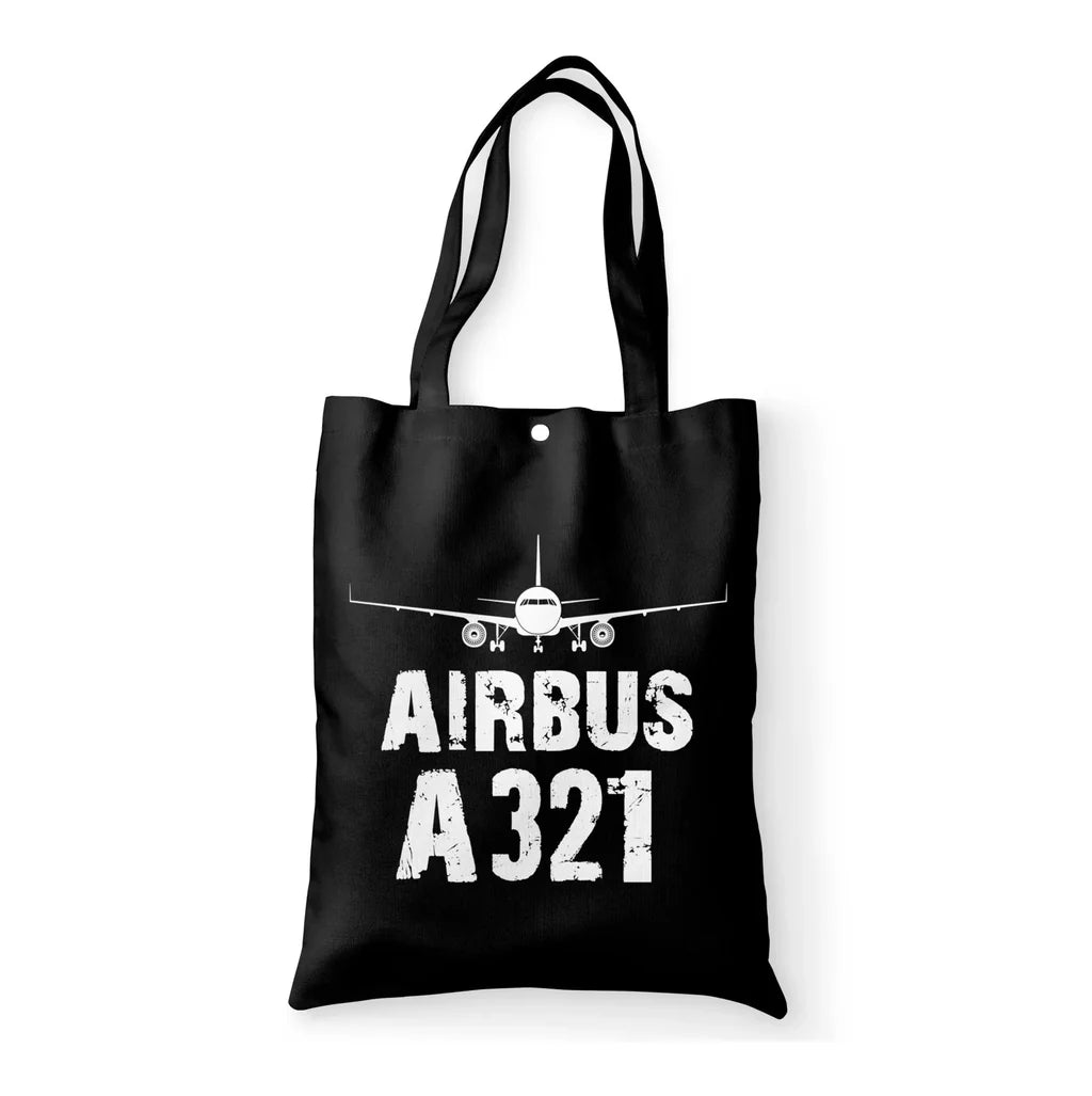 Airbus A321 & Plane aviation print tote bag, canvas.