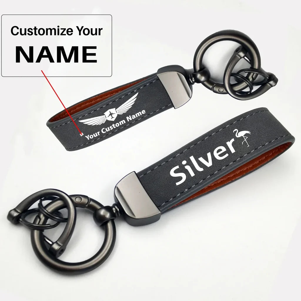 Silver Airlines Horseshoe Buckle key chain, Gray + Name