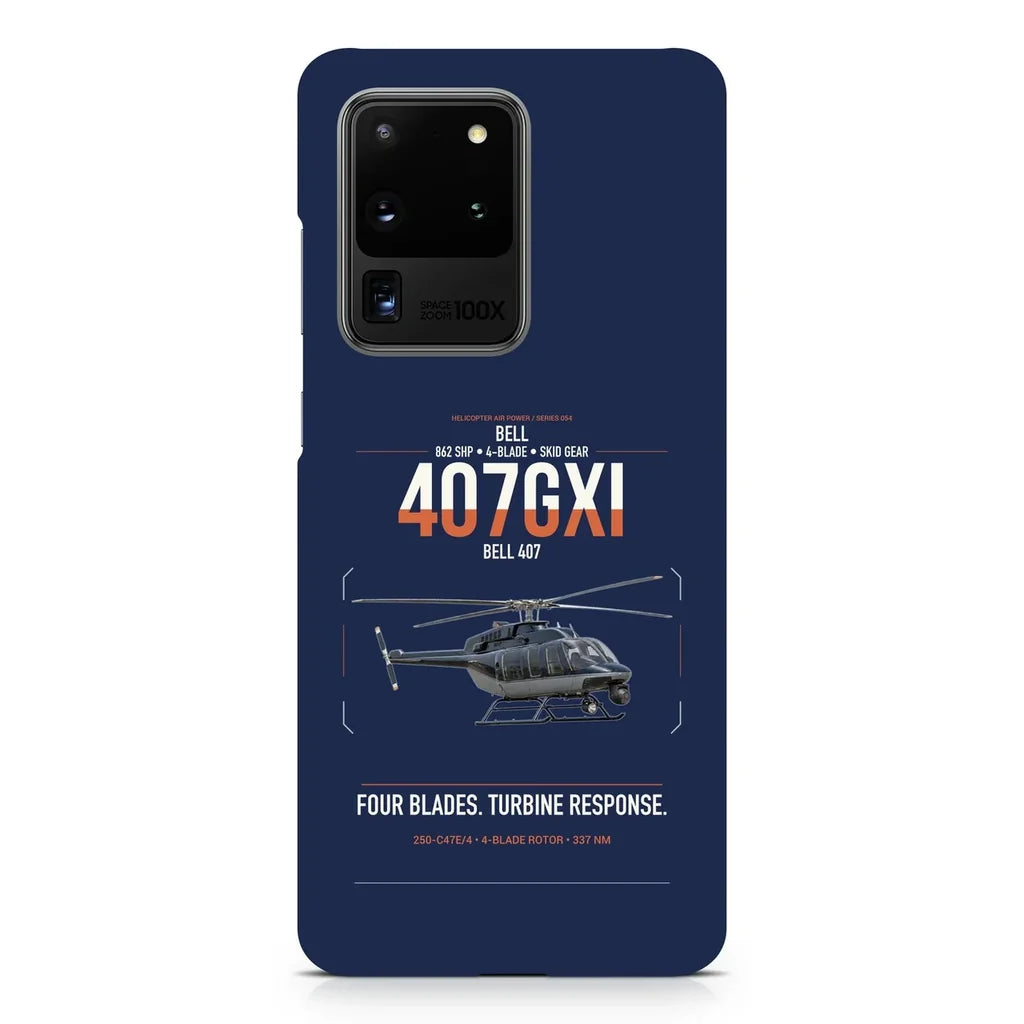 Bell 407GXi design on samsung case - navy blue