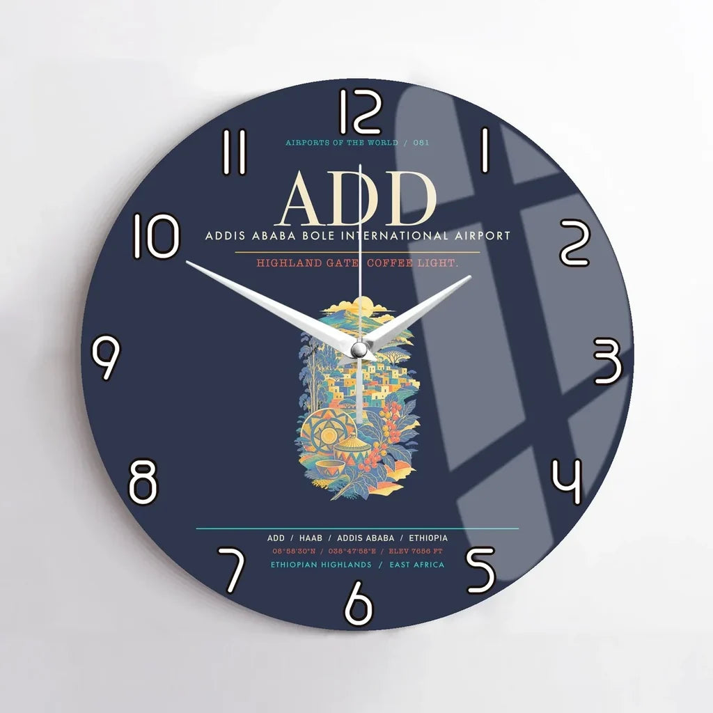 Addis Ababa Bole International Airport ADD Wall-Clock No-Frame - Navy Blue