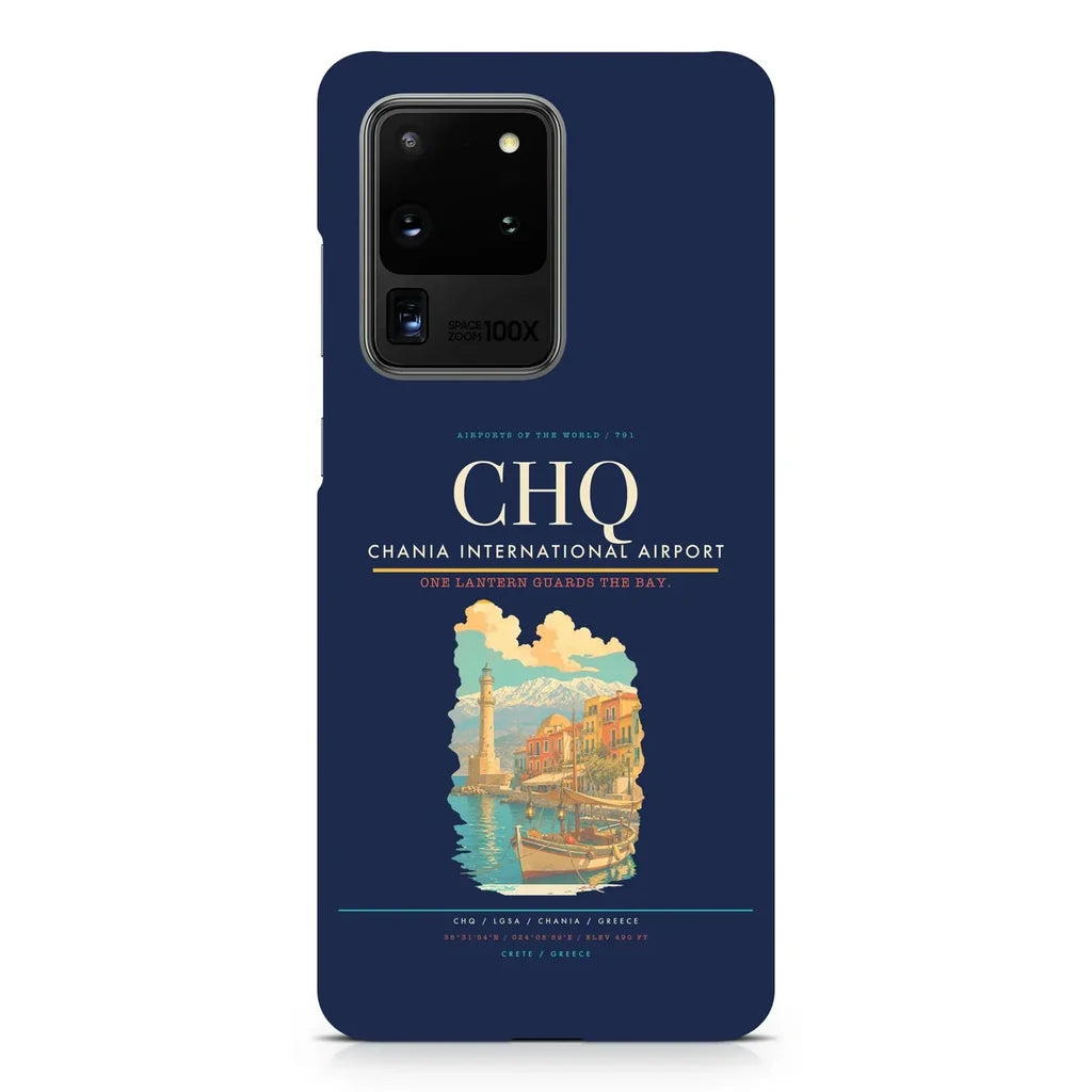 Chania International Airport CHQ design on samsung case - navy blue