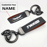 Thumbnail for Trans World Airlines (TWA) Horseshoe Buckle key chain, Gray + Name