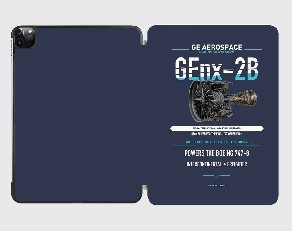 GEnx-2B design on navy blue ipad tablet case
