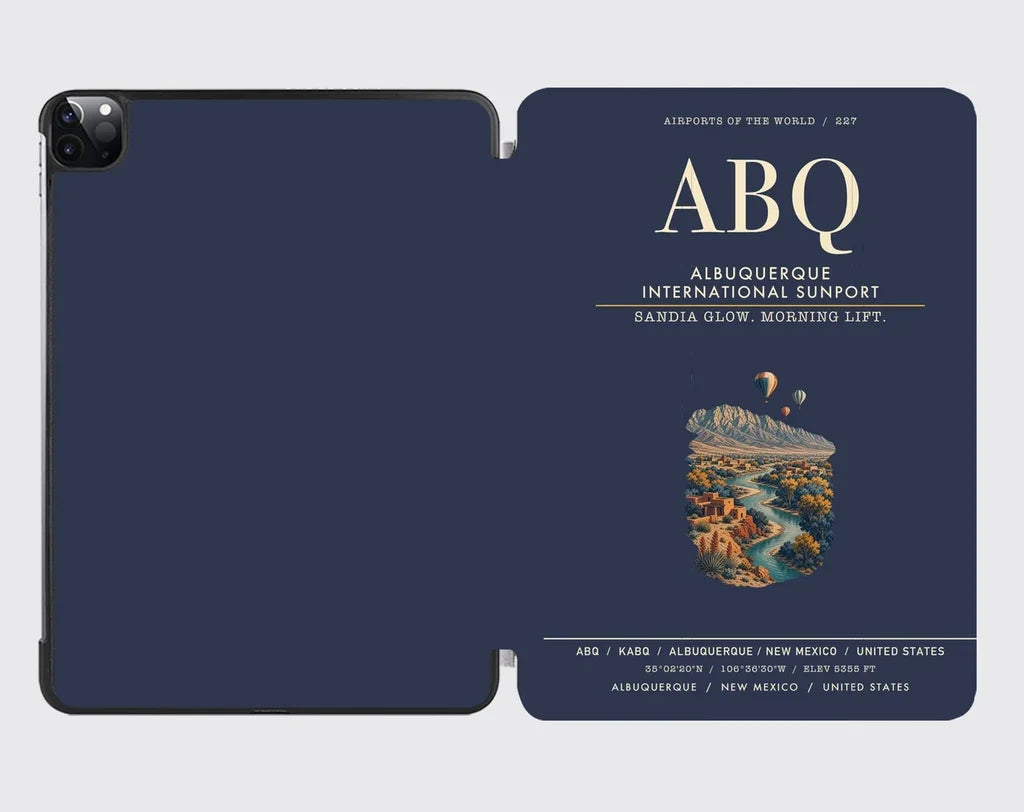 KK|Albuquerque International Sunport (ABQ) design on navy blue ipad tablet case