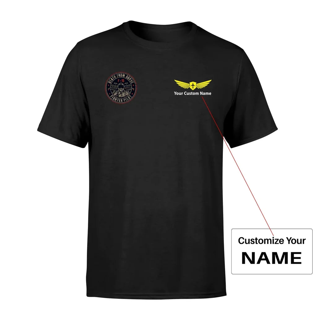 The Fighter Jet 16 Silhouette - Death From Above aviation design printed on soft cotton small-logo T-shirt.