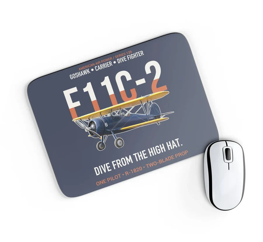 F11C-2 Goshawk Dive from the High Hat design on navy blue rectangle mouse pad