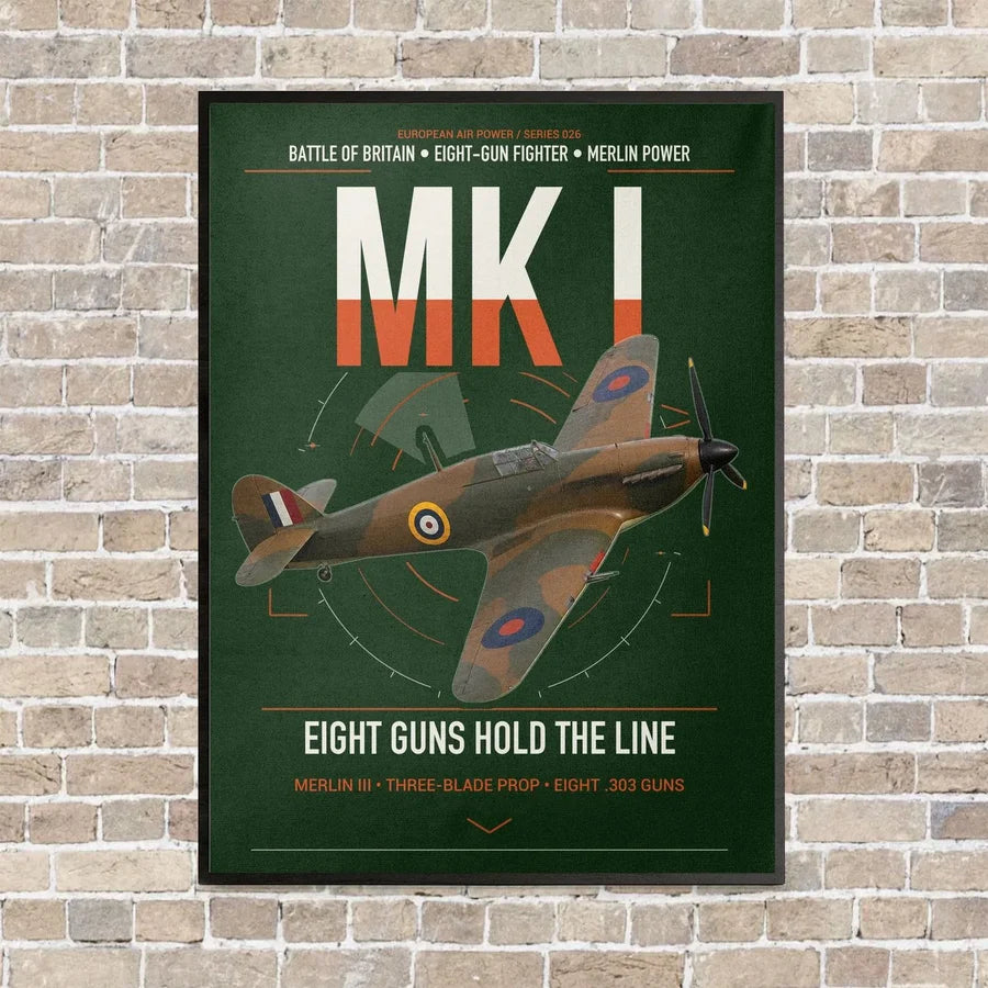 Hawker Hurricane Mk I vertical canvas print - framed - dark green background