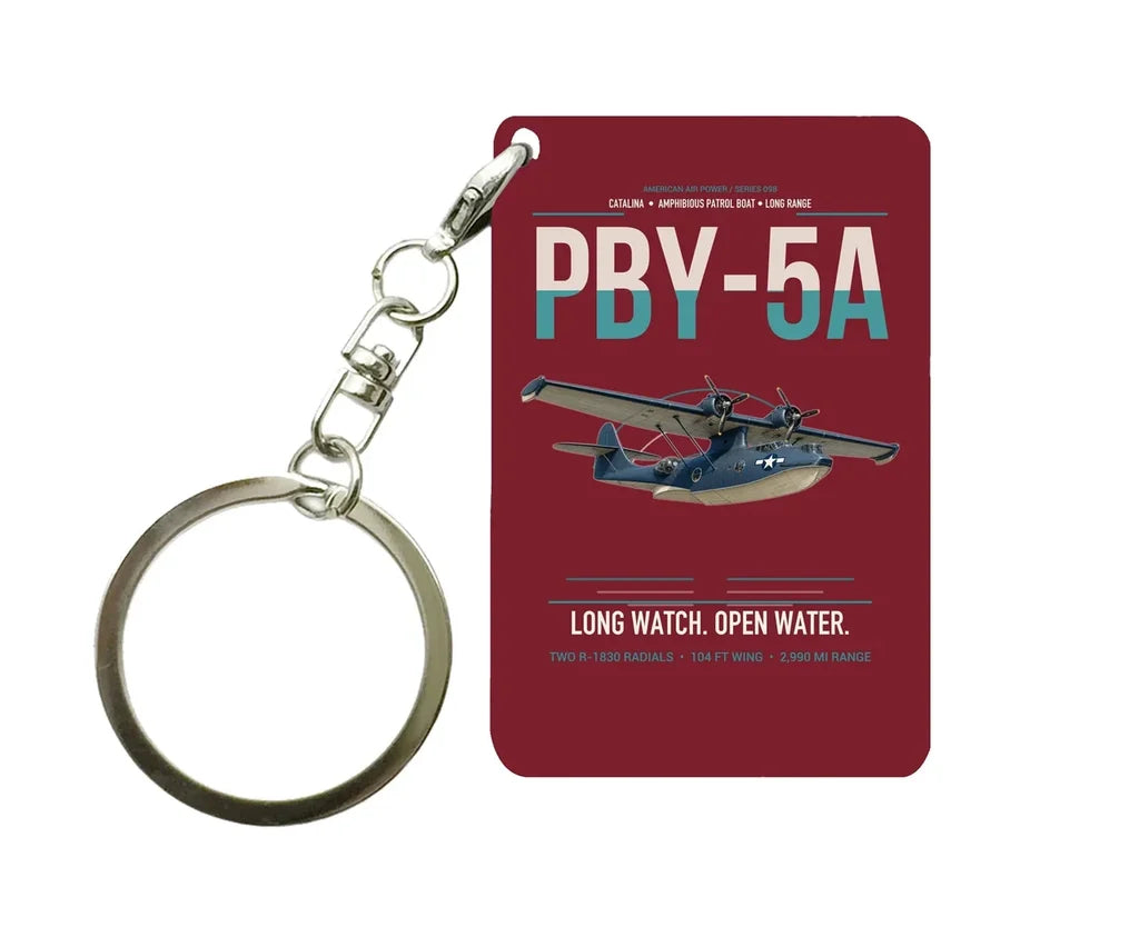 PBY-5A Catalina design on dark red designed key chain, double-side print