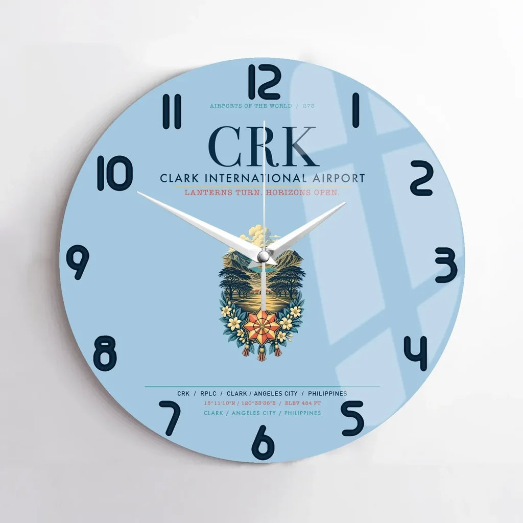 Clark International Airport (CRK) design on light blue no frame wall clock