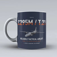 Thumbnail for Airbus C295M T.21 design on dark blue ceramic mug, double-side print
