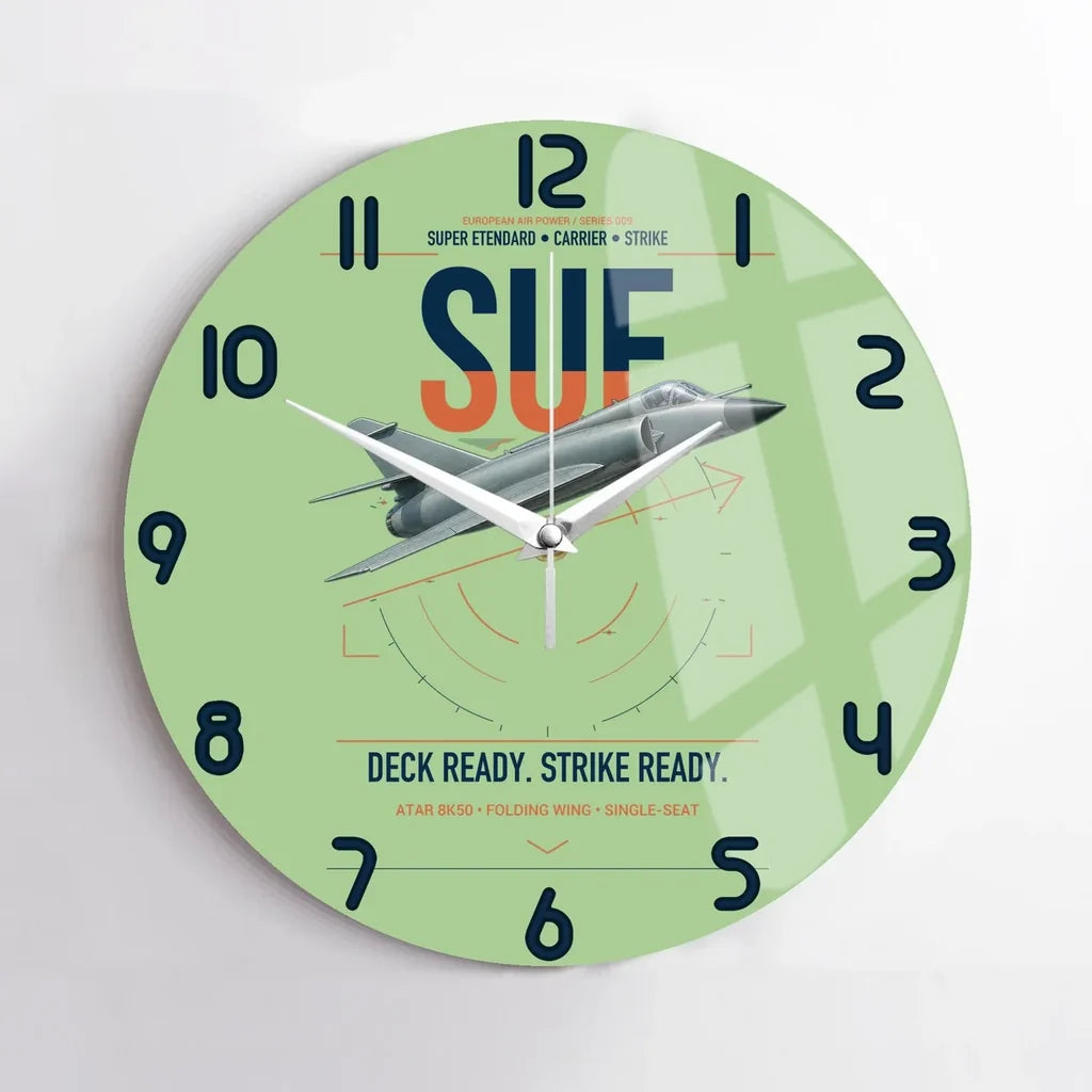 Dassault Super Étendard design on light green no frame wall clock