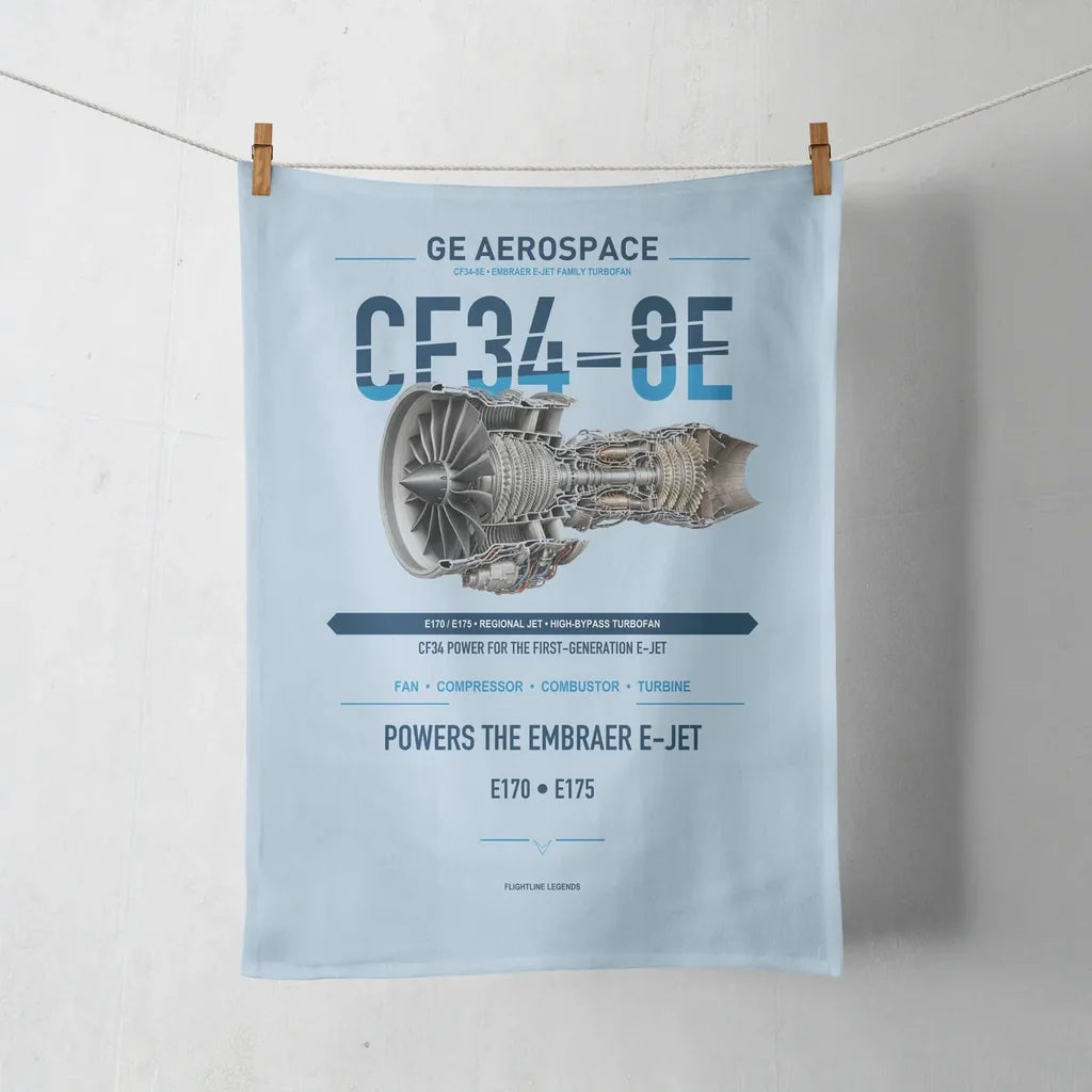 CF34-8E design on light blue towel
