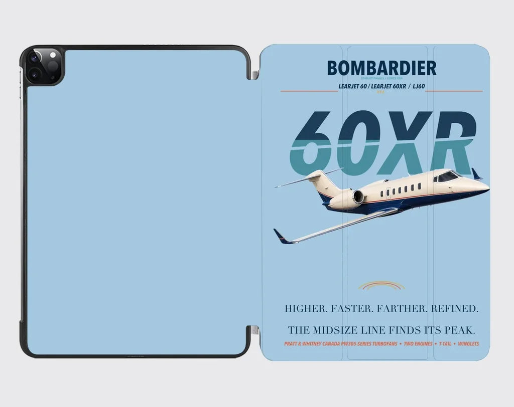 Bombardier Learjet 60XR design on light blue ipad tablet case