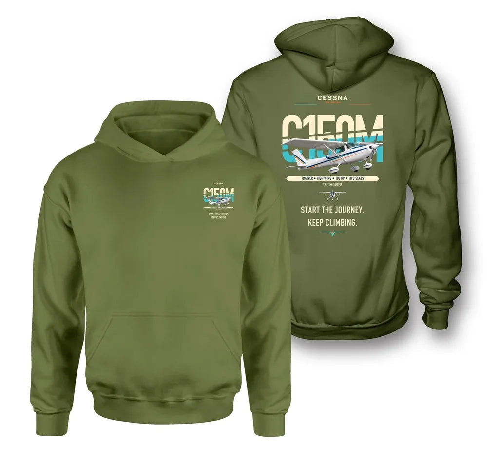 Cessna 150M design on green army double-side hoodie, double-side print