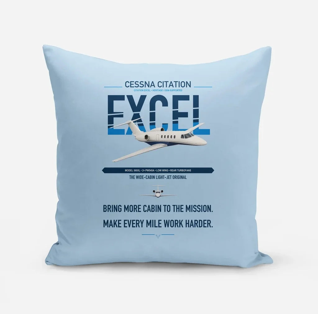 Cessna Citation Excel design on light blue pillow