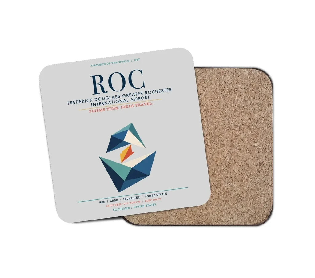 Frederick Douglass Greater Rochester International Airport (ROC) design on light gray 1 piece coaster