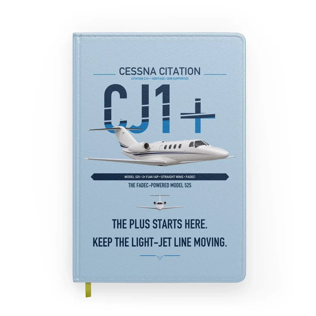 Cessna Citation CJ1+ design on light blue notebook