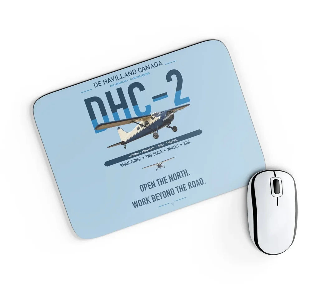 DHC-2 Beaver Mk I design on light blue rectangle mouse pad