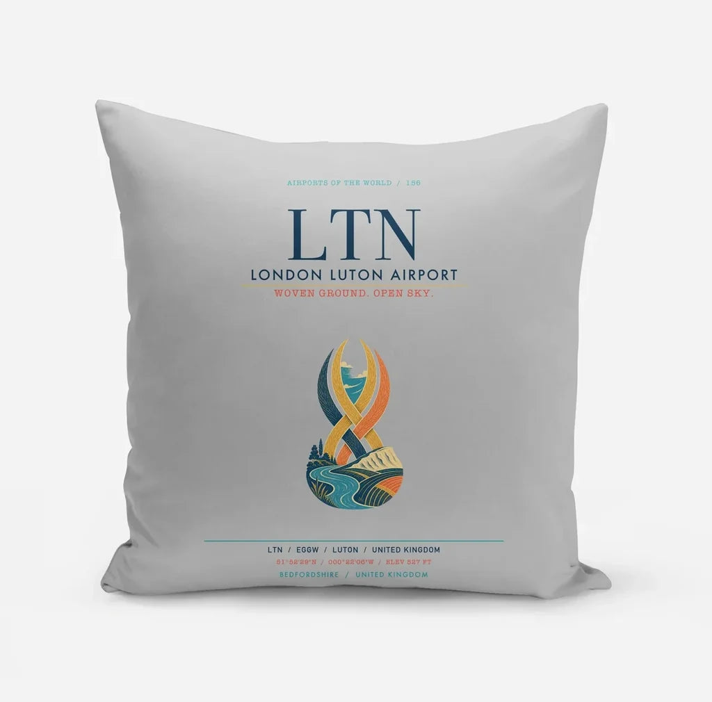 London Luton Airport (LTN) design on light gray pillow