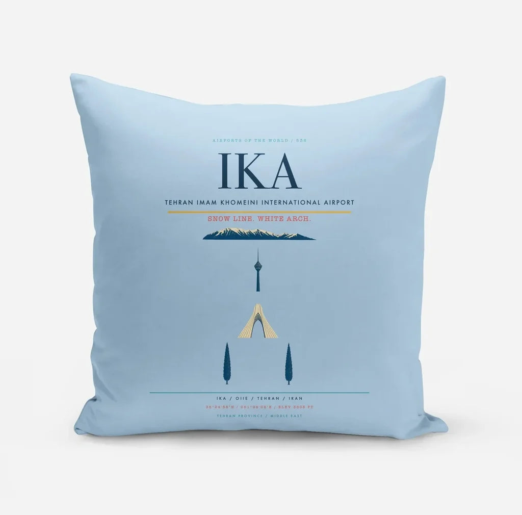 Tehran Imam Khomeini International Airport (IKA) design on light blue pillow