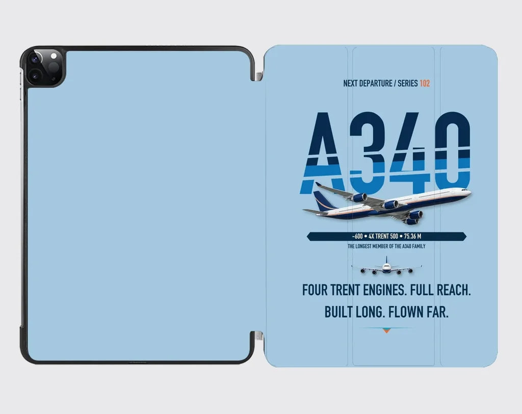 Airbus A340-600 design on light blue ipad tablet case