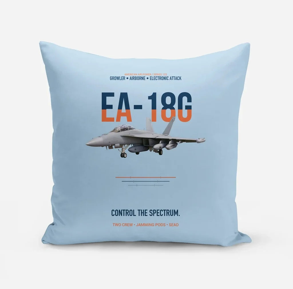 EA-18G Growler Control The Spectrum design on light blue pillow