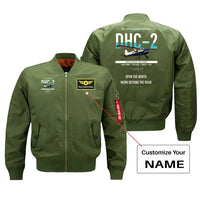 Thumbnail for DHC-2 Beaver Mk I design on green+name bomber jacket, double-side print