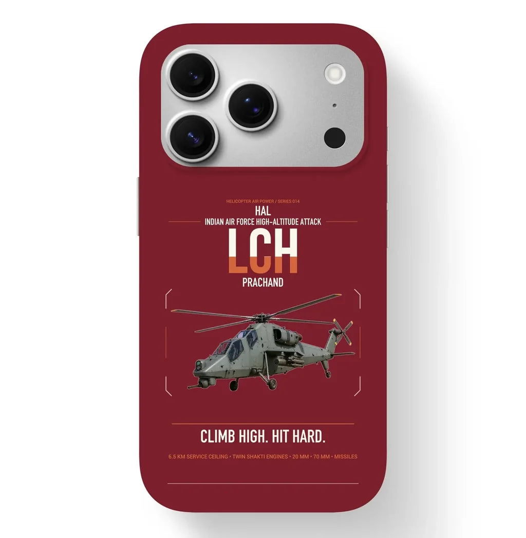 HAL LCH Prachand design on dark red magsafe iphone case, for iPhone 17 Pro