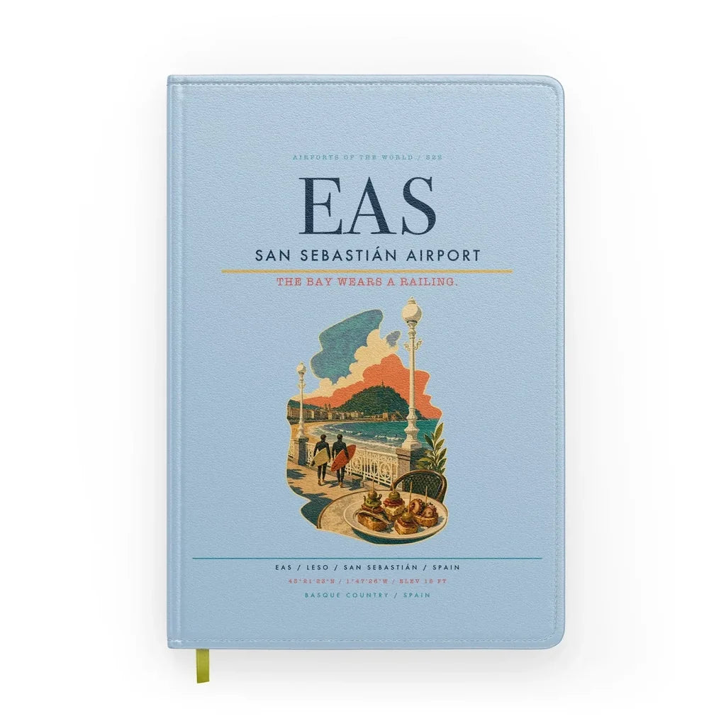 San Sebastián Airport (EAS) design on light blue notebook